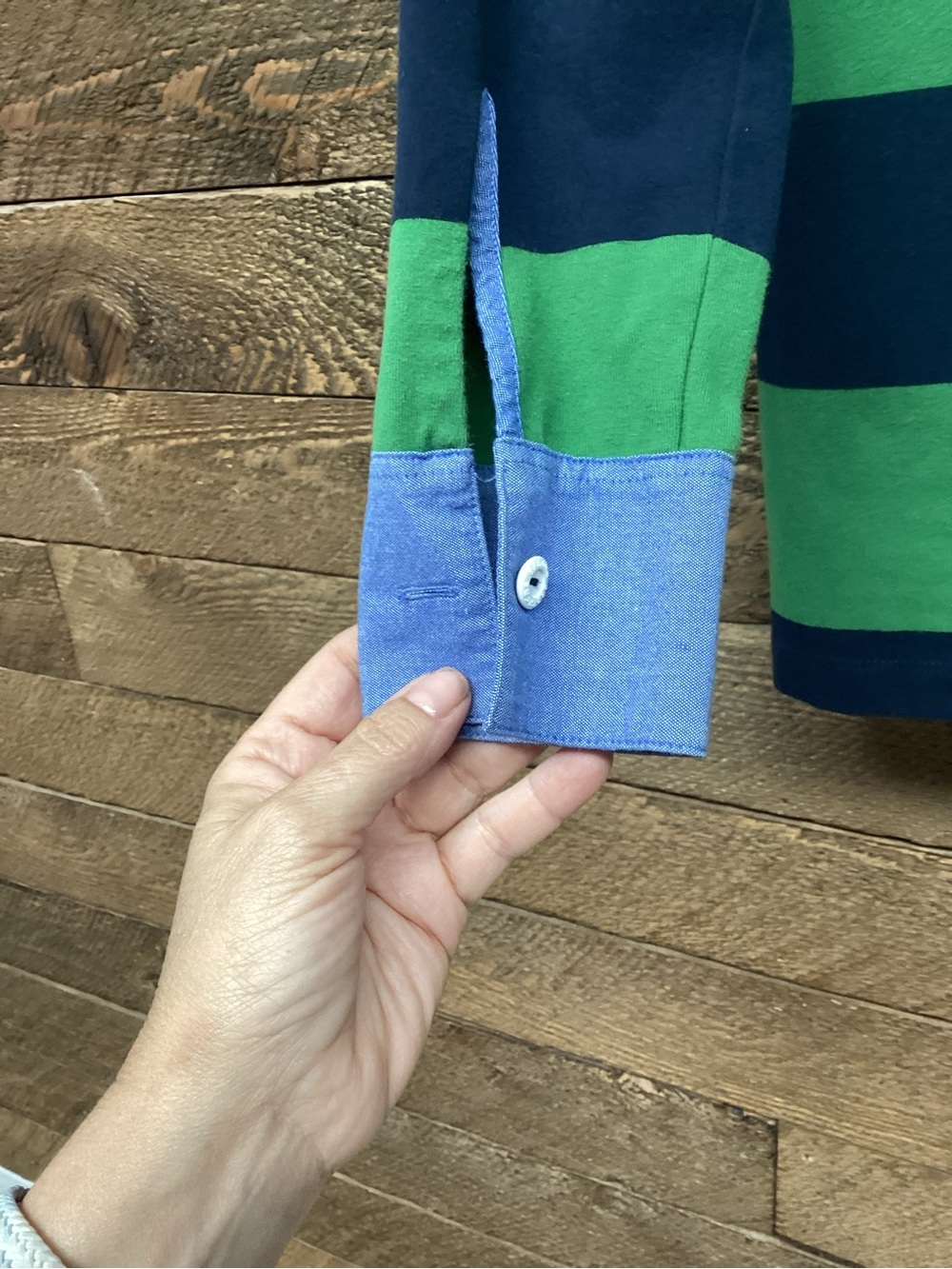 Polo-Style Striped Rugby Sweater - Green & Navy - Picture 6 of 7